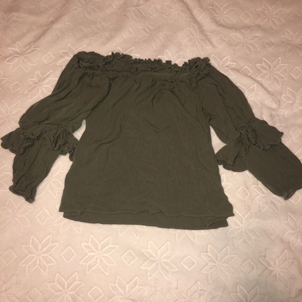 Green Off the Shoulder Crop Top!